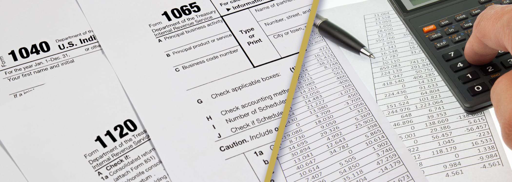 US tax forms and accountant working