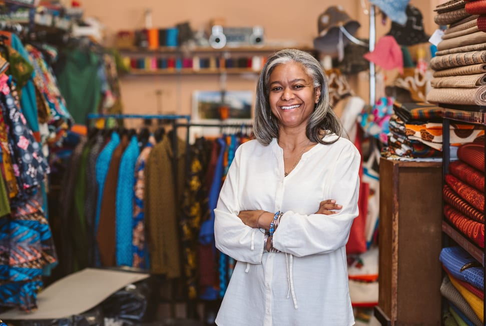 African American woman fabric shop owner